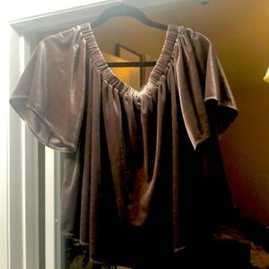 Taupe velvet off the shoulder top